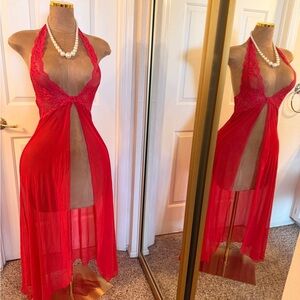 Red Lace Halter Dress